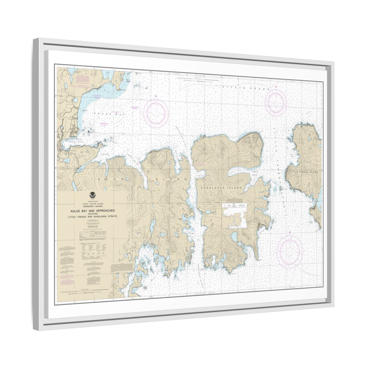 Chart 16475 Kuluk Bay and approaches, including Little Tanaga and Kagalaska Strs. - NOAA Nautical Chart Floating Frame Canvas | 32" x 24" | 40" x 30" - White side