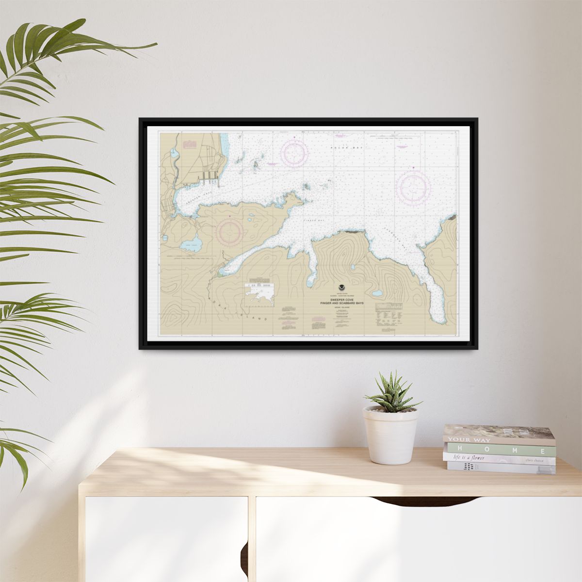 Chart 16476 Sweeper Cove, Finger and Scabbard Bays - NOAA Nautical Chart Floating Frame Canvas | 30" x 20" | 36" x 24" | 48" x 32" - Black context-1