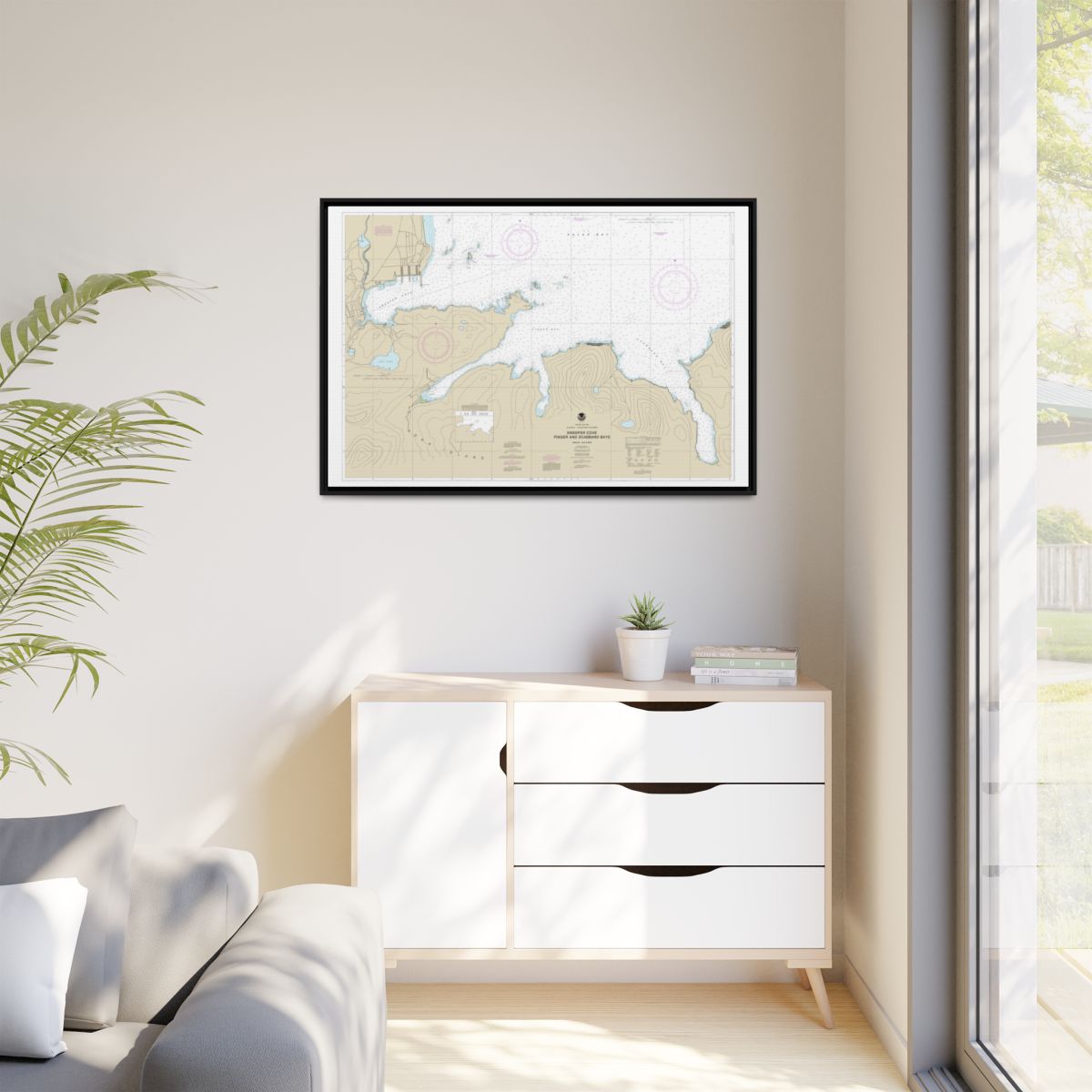 Chart 16476 Sweeper Cove, Finger and Scabbard Bays - NOAA Nautical Chart Floating Frame Canvas | 30" x 20" | 36" x 24" | 48" x 32" - Black context-1