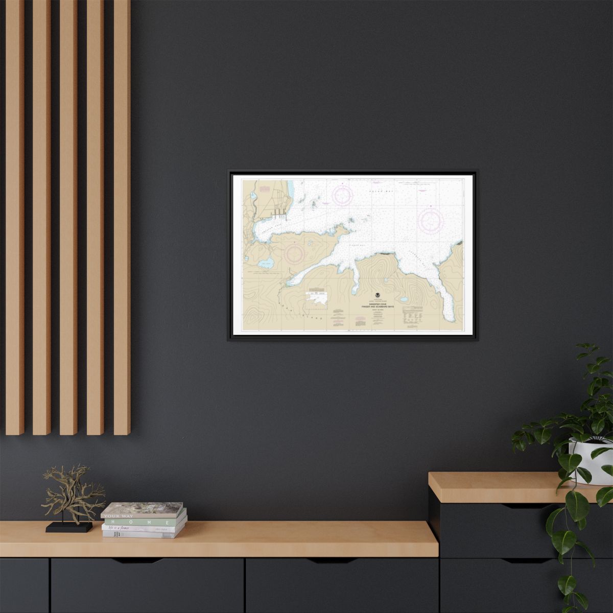 Chart 16476 Sweeper Cove, Finger and Scabbard Bays - NOAA Nautical Chart Floating Frame Canvas | 30" x 20" | 36" x 24" | 48" x 32" - Black context-2