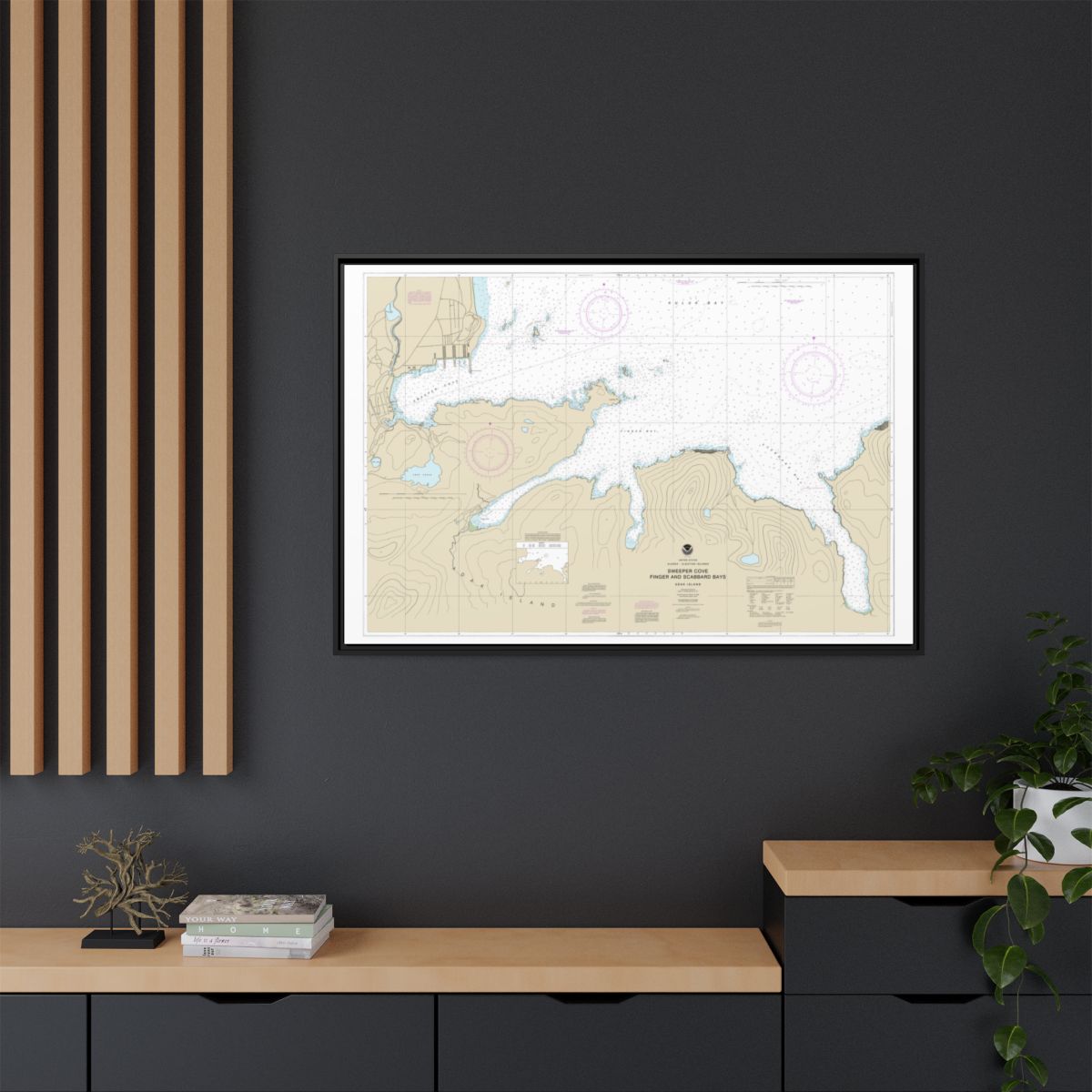 Chart 16476 Sweeper Cove, Finger and Scabbard Bays - NOAA Nautical Chart Floating Frame Canvas | 30" x 20" | 36" x 24" | 48" x 32" - Black context-2