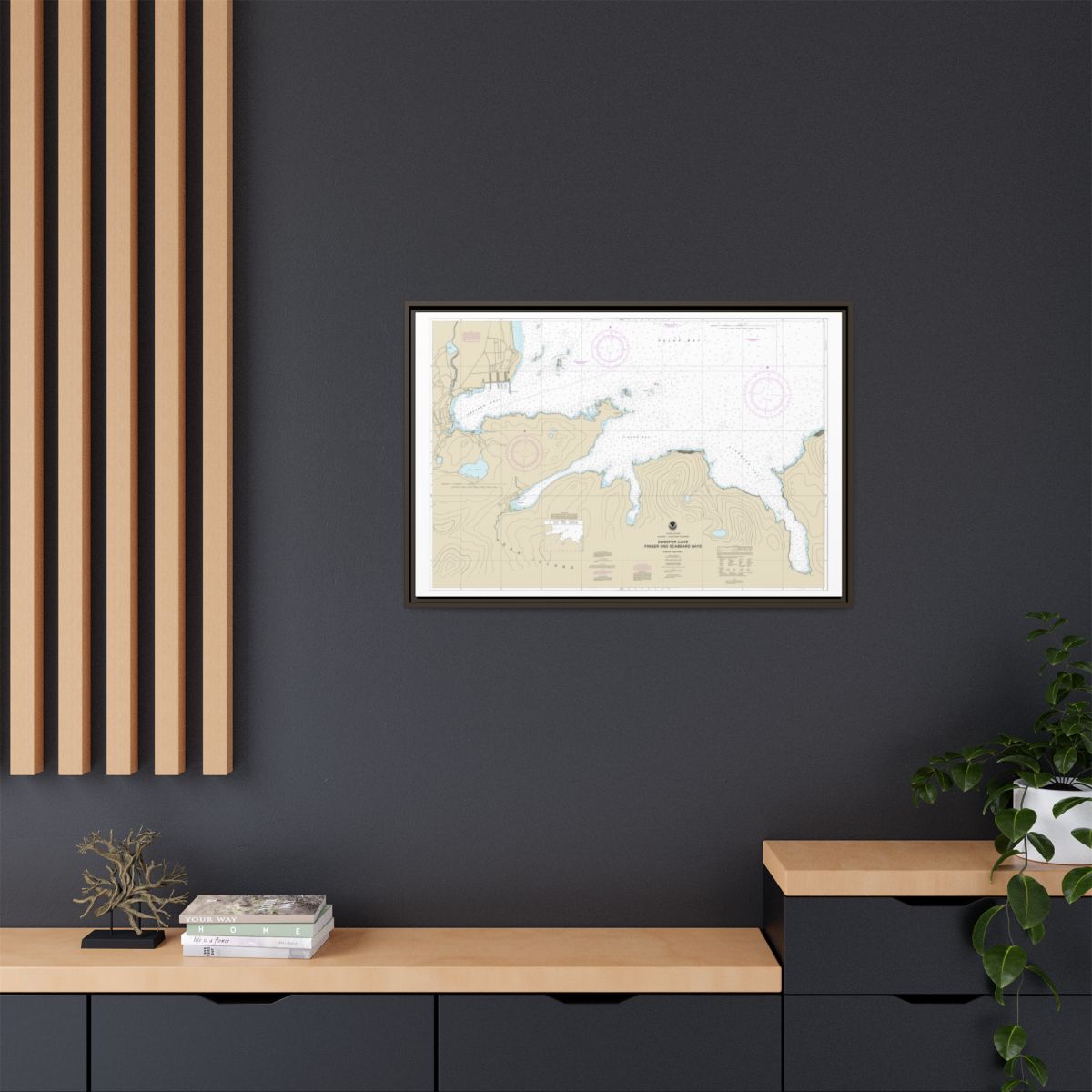 Chart 16476 Sweeper Cove, Finger and Scabbard Bays - NOAA Nautical Chart Floating Frame Canvas | 30" x 20" | 36" x 24" | 48" x 32" - Espresso context-2
