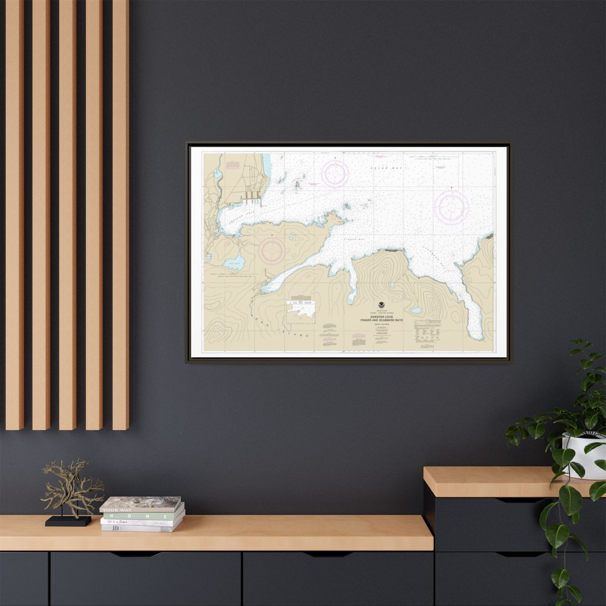 Chart 16476 Sweeper Cove, Finger and Scabbard Bays - NOAA Nautical Chart Floating Frame Canvas | 30" x 20" | 36" x 24" | 48" x 32" - Espresso context-2