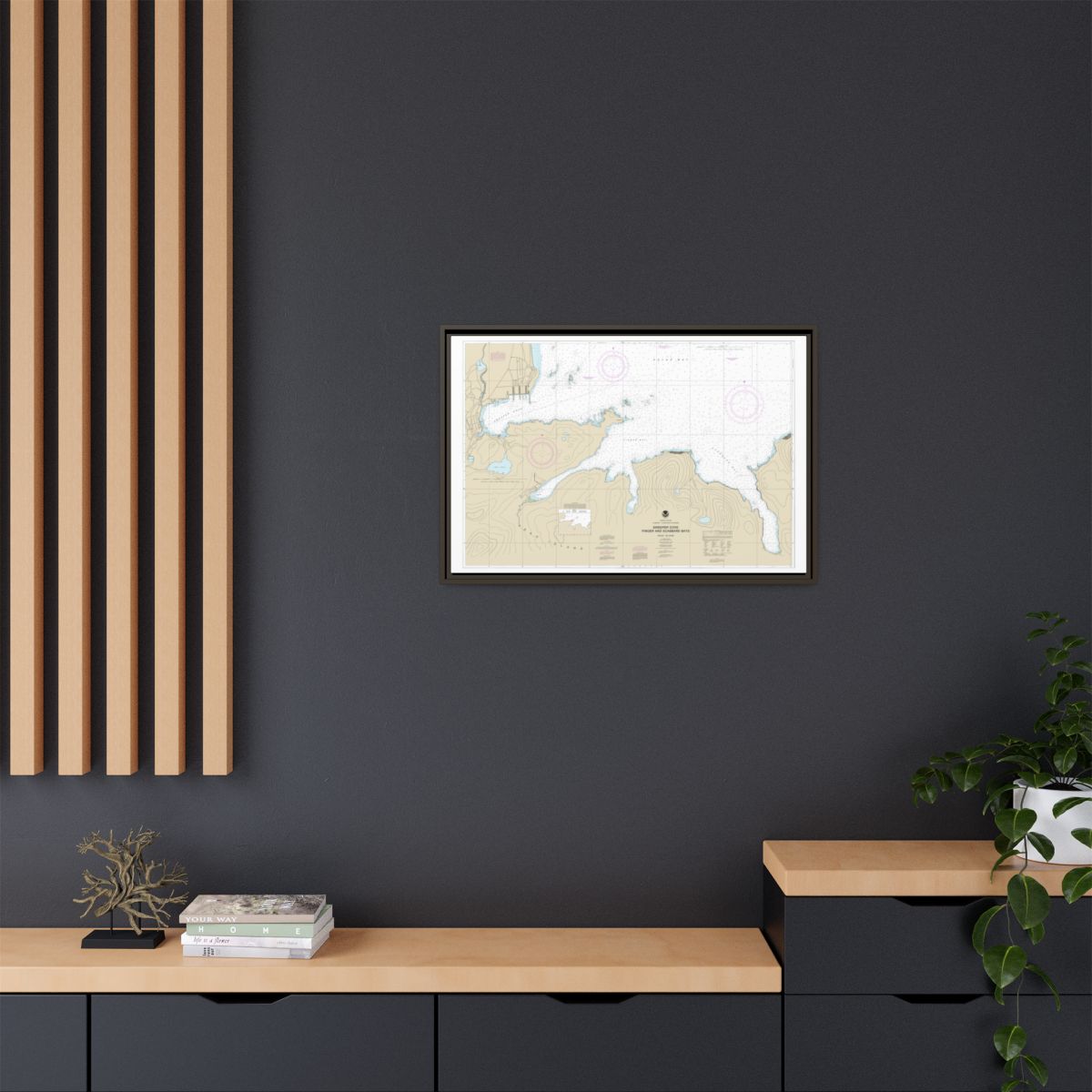 Chart 16476 Sweeper Cove, Finger and Scabbard Bays - NOAA Nautical Chart Floating Frame Canvas | 30" x 20" | 36" x 24" | 48" x 32" - Espresso context-2