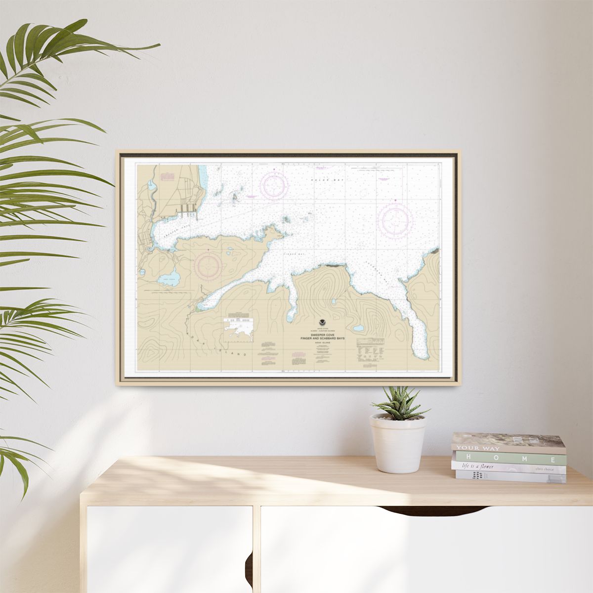 Chart 16476 Sweeper Cove, Finger and Scabbard Bays - NOAA Nautical Chart Floating Frame Canvas | 30" x 20" | 36" x 24" | 48" x 32" - Natural context-1