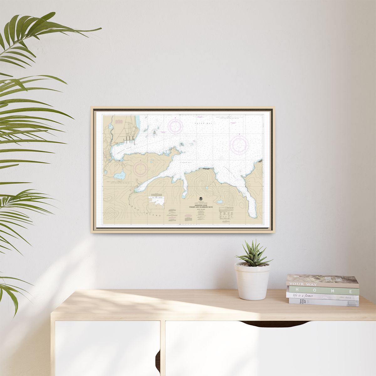 Chart 16476 Sweeper Cove, Finger and Scabbard Bays - NOAA Nautical Chart Floating Frame Canvas | 30" x 20" | 36" x 24" | 48" x 32" - Natural context-1