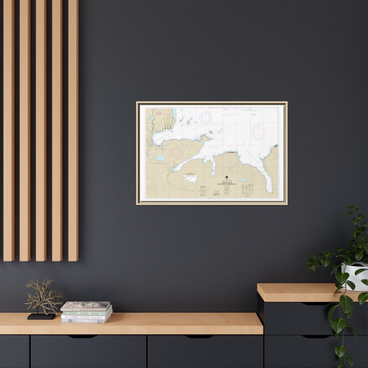Chart 16476 Sweeper Cove, Finger and Scabbard Bays - NOAA Nautical Chart Floating Frame Canvas | 30" x 20" | 36" x 24" | 48" x 32" - Natural context-2