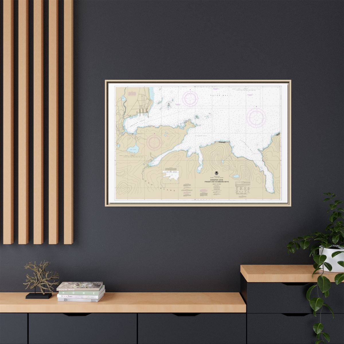 Chart 16476 Sweeper Cove, Finger and Scabbard Bays - NOAA Nautical Chart Floating Frame Canvas | 30" x 20" | 36" x 24" | 48" x 32" - Natural context-2