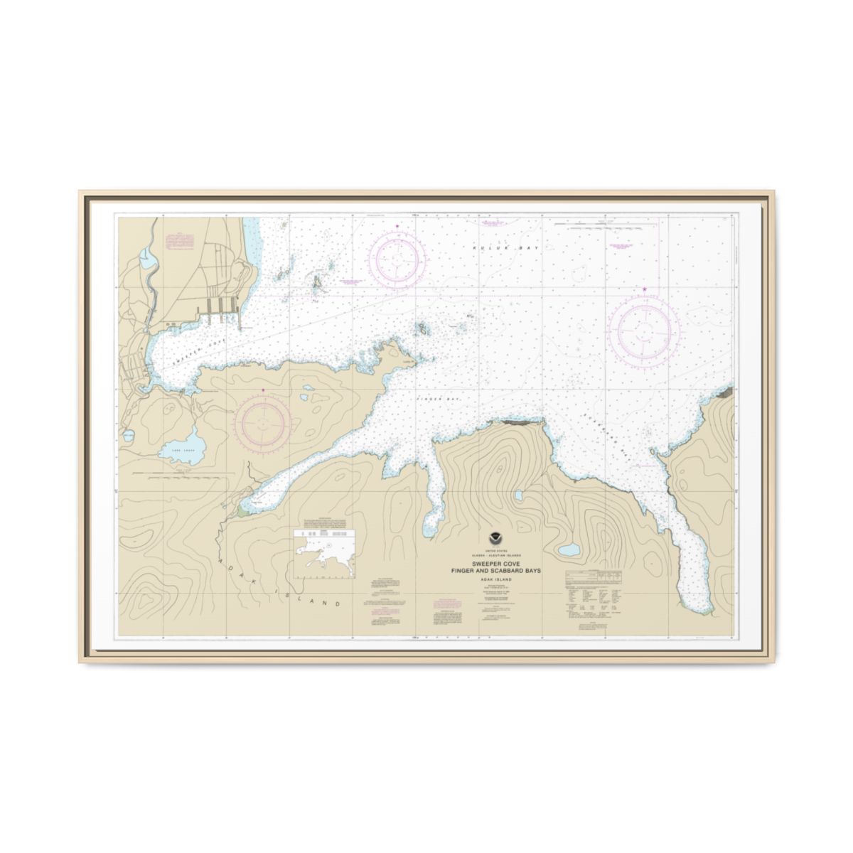 Chart 16476 Sweeper Cove, Finger and Scabbard Bays - NOAA Nautical Chart Floating Frame Canvas | 30" x 20" | 36" x 24" | 48" x 32" - Natural front