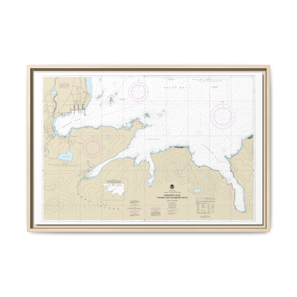 Chart 16476 Sweeper Cove, Finger and Scabbard Bays - NOAA Nautical Chart Floating Frame Canvas | 30" x 20" | 36" x 24" | 48" x 32" - Natural front