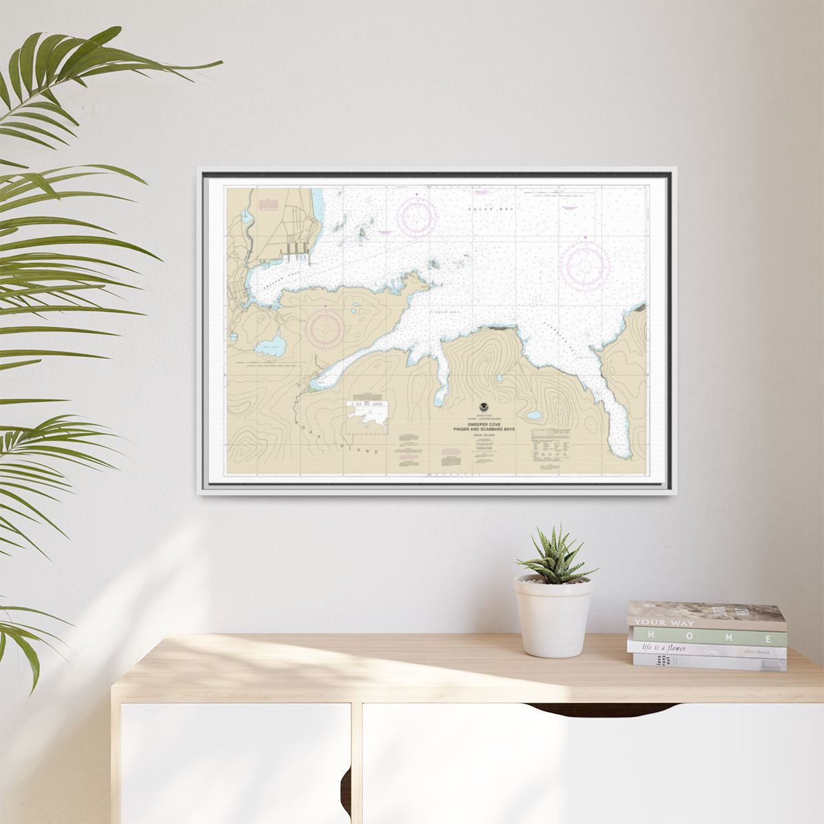 Chart 16476 Sweeper Cove, Finger and Scabbard Bays - NOAA Nautical Chart Floating Frame Canvas | 30" x 20" | 36" x 24" | 48" x 32" - White context-1