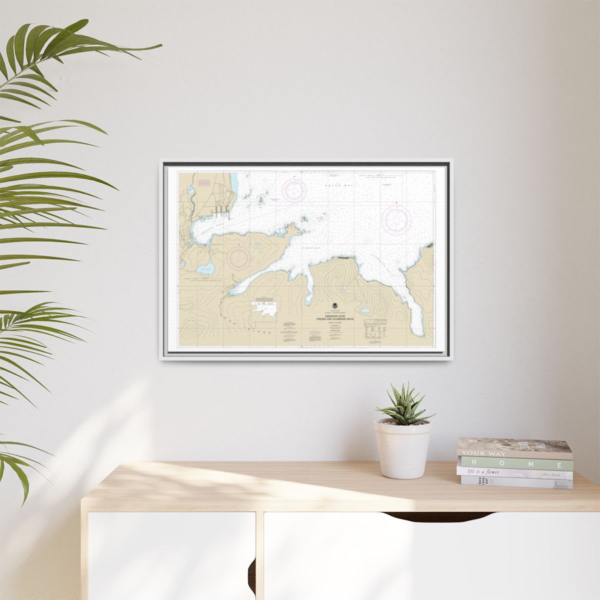 Chart 16476 Sweeper Cove, Finger and Scabbard Bays - NOAA Nautical Chart Floating Frame Canvas | 30" x 20" | 36" x 24" | 48" x 32" - White context-1