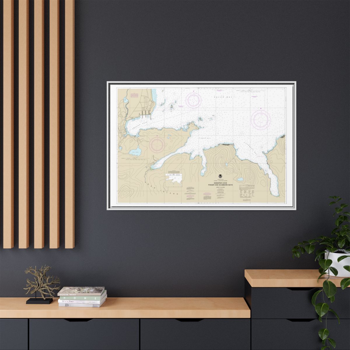 Chart 16476 Sweeper Cove, Finger and Scabbard Bays - NOAA Nautical Chart Floating Frame Canvas | 30" x 20" | 36" x 24" | 48" x 32" - White context-2