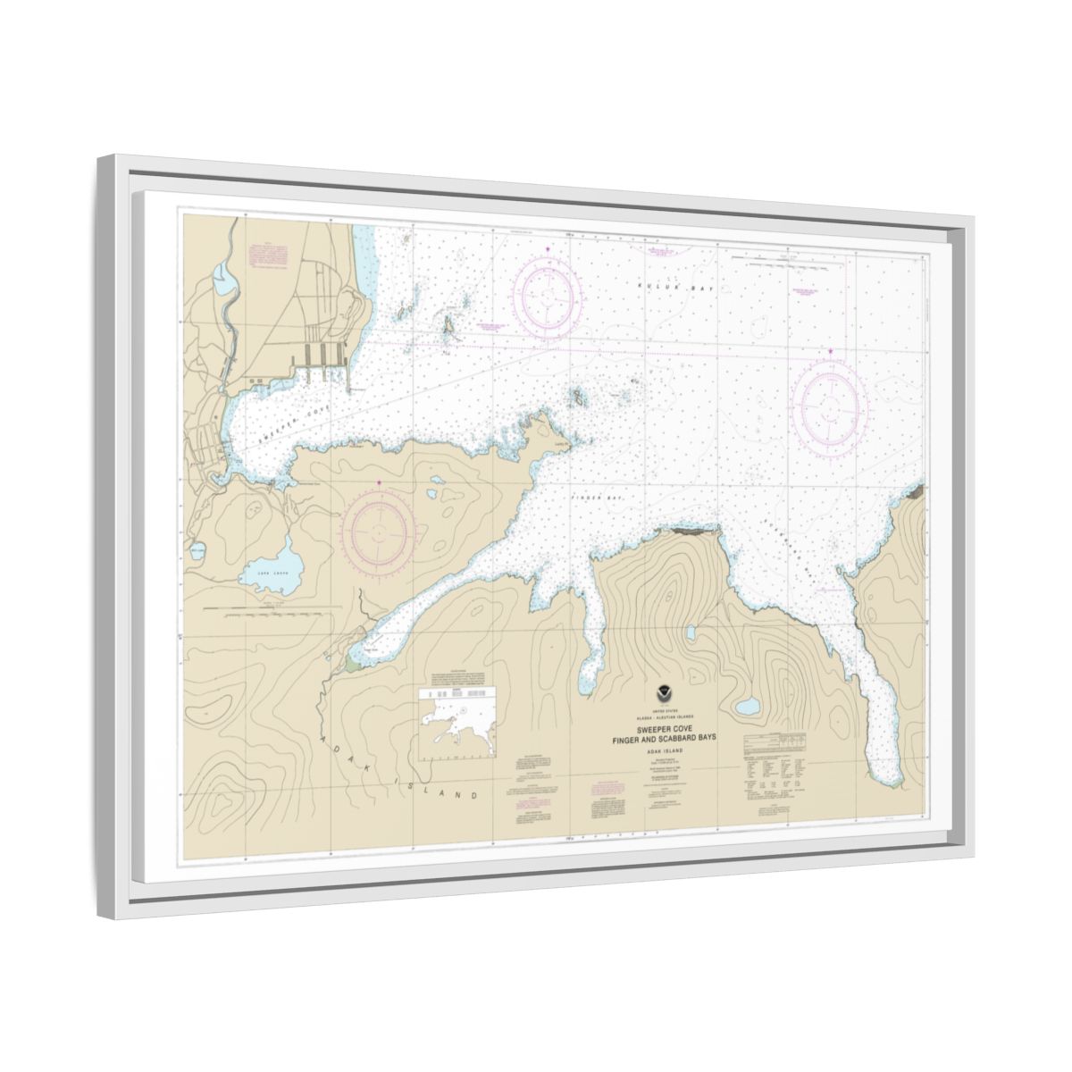 Chart 16476 Sweeper Cove, Finger and Scabbard Bays - NOAA Nautical Chart Floating Frame Canvas | 30" x 20" | 36" x 24" | 48" x 32" - White side