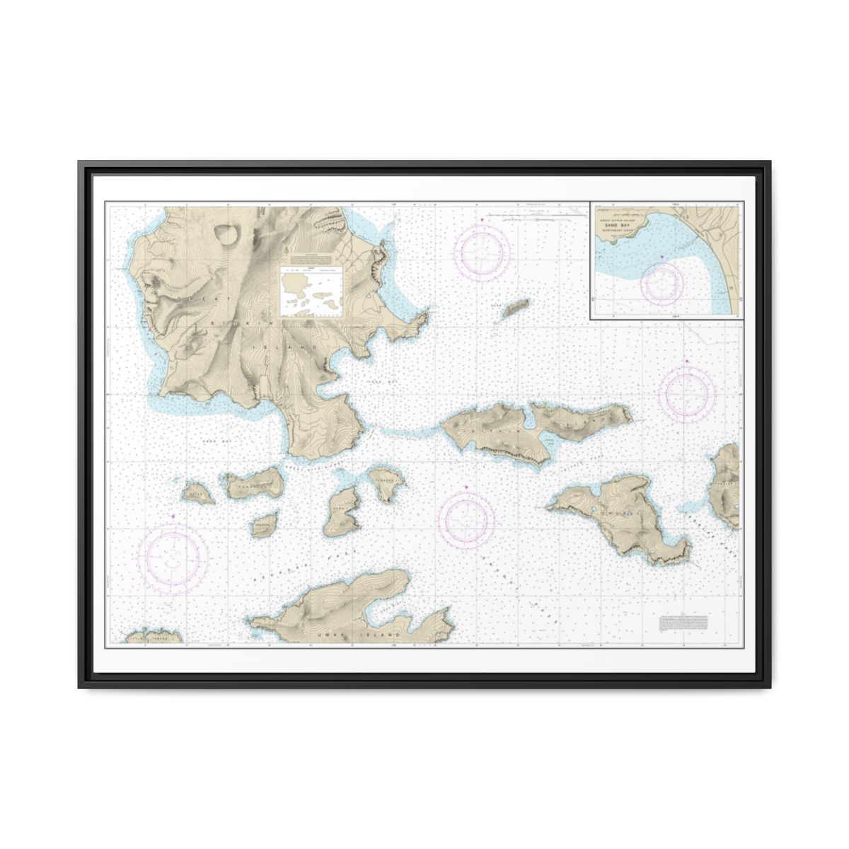 Chart 16478 Tagalak Island to Great Sitkin Island;Sand Bay-Northeast Cove - NOAA Nautical Chart Floating Frame Canvas | 32" x 24" | 40" x 30" - Black front