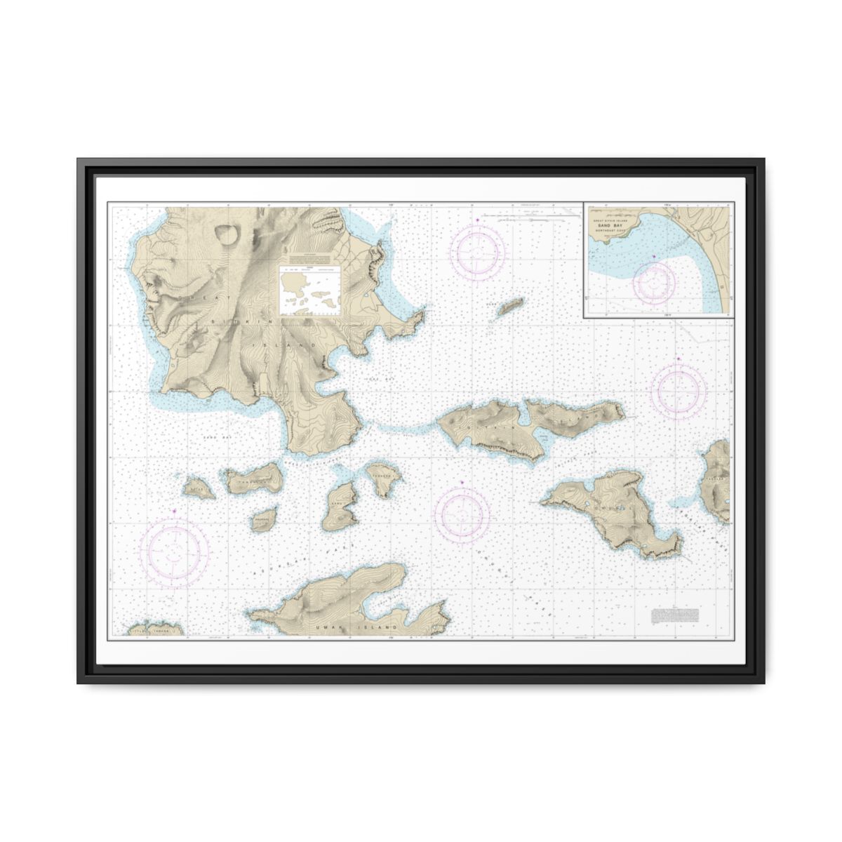 Chart 16478 Tagalak Island to Great Sitkin Island;Sand Bay-Northeast Cove - NOAA Nautical Chart Floating Frame Canvas | 32" x 24" | 40" x 30" - Black front