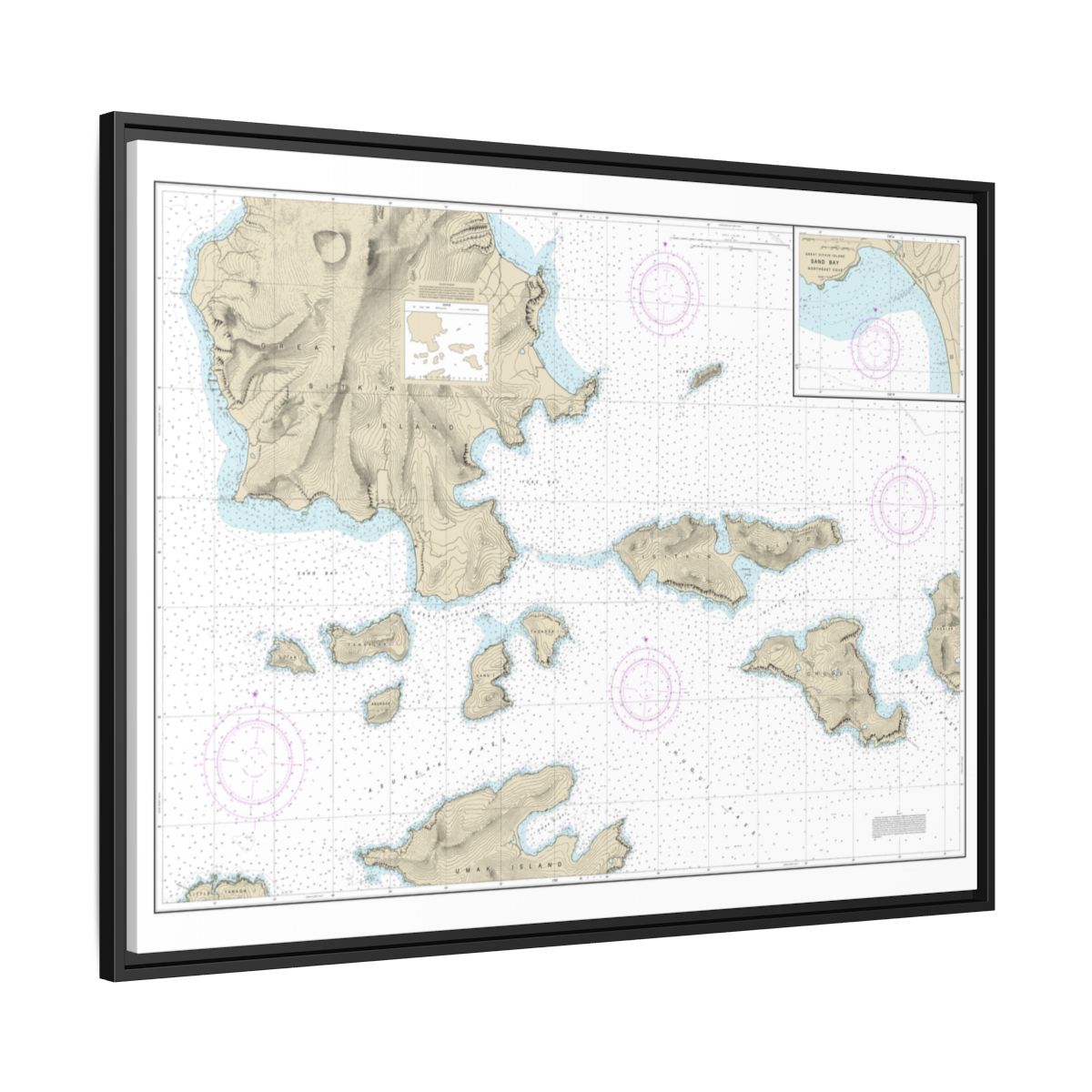 Chart 16478 Tagalak Island to Great Sitkin Island;Sand Bay-Northeast Cove - NOAA Nautical Chart Floating Frame Canvas | 32" x 24" | 40" x 30" - Black side