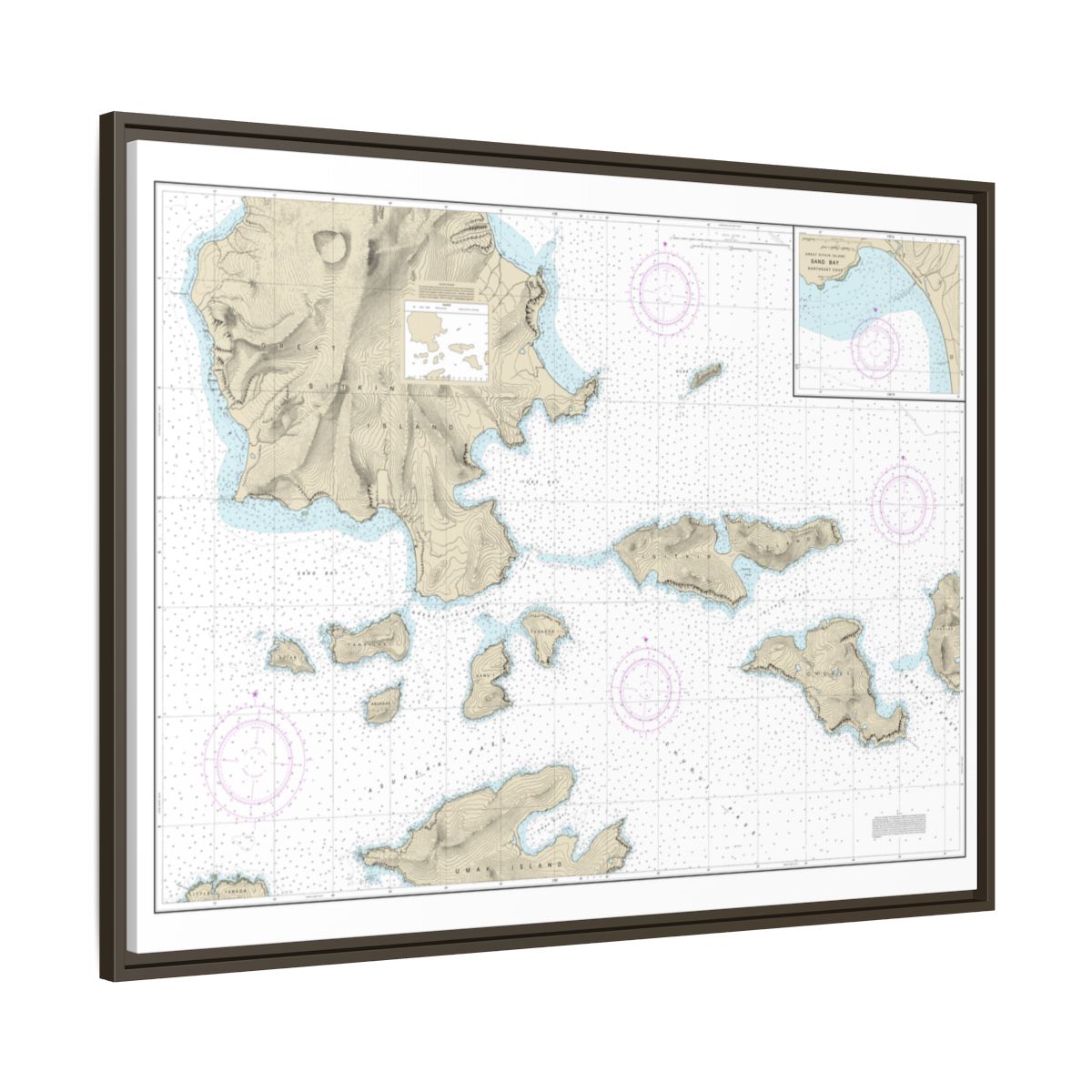 Chart 16478 Tagalak Island to Great Sitkin Island;Sand Bay-Northeast Cove - NOAA Nautical Chart Floating Frame Canvas | 32" x 24" | 40" x 30" - Espresso side