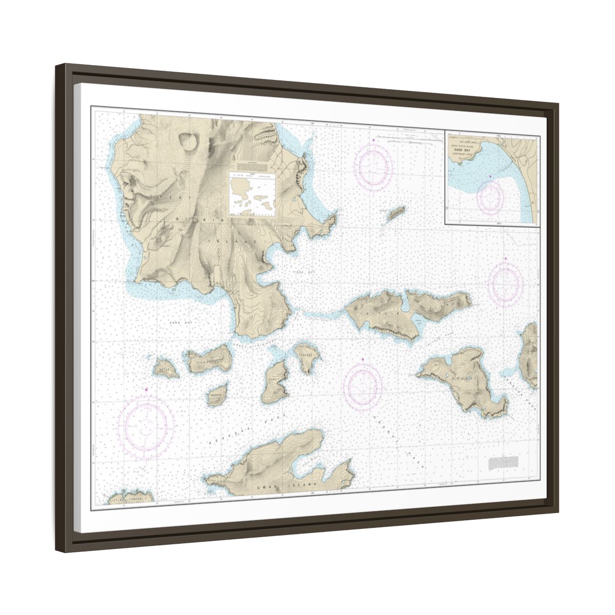 Chart 16478 Tagalak Island to Great Sitkin Island;Sand Bay-Northeast Cove - NOAA Nautical Chart Floating Frame Canvas | 32" x 24" | 40" x 30" - Espresso side