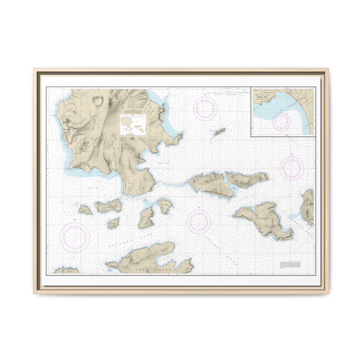 Chart 16478 Tagalak Island to Great Sitkin Island;Sand Bay-Northeast Cove - NOAA Nautical Chart Floating Frame Canvas | 32" x 24" | 40" x 30" - Natural front