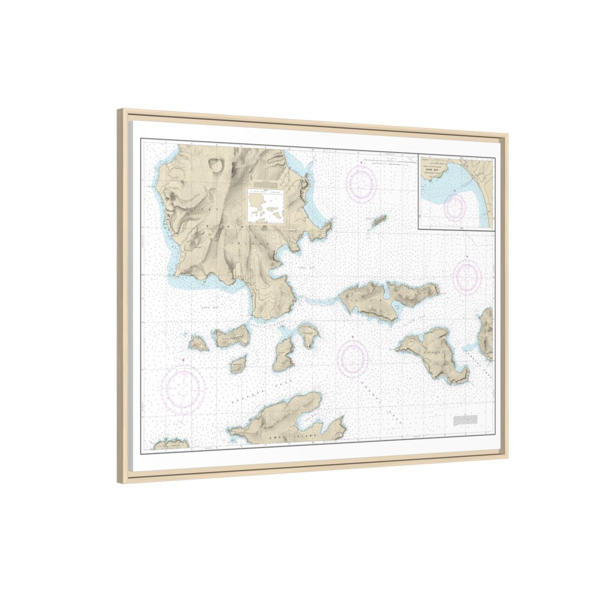 Chart 16478 Tagalak Island to Great Sitkin Island;Sand Bay-Northeast Cove - NOAA Nautical Chart Floating Frame Canvas | 32" x 24" | 40" x 30" - Natural side