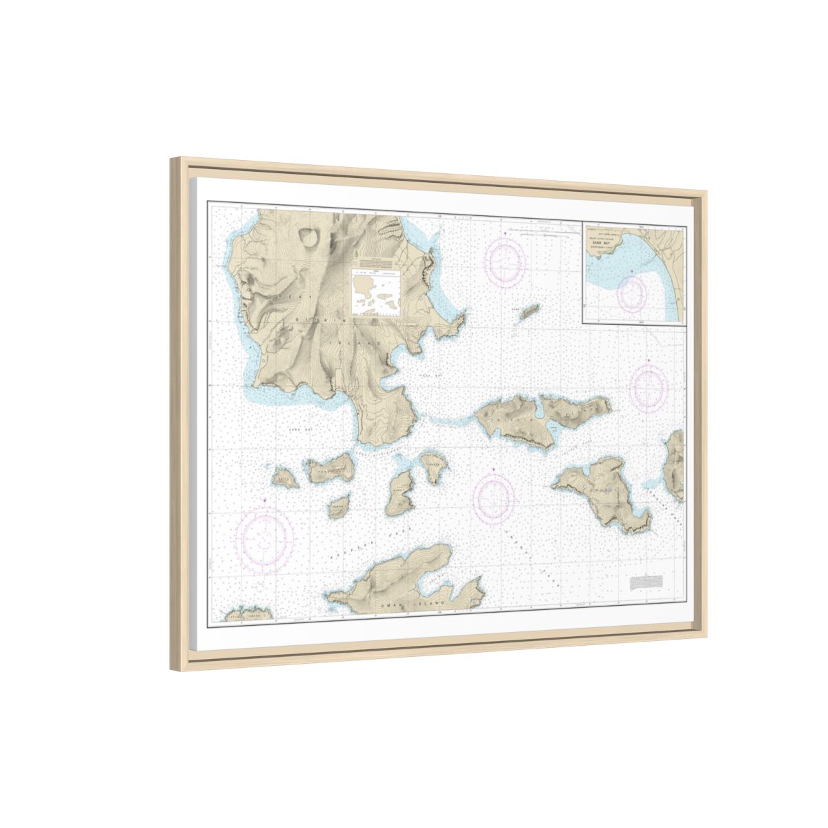 Chart 16478 Tagalak Island to Great Sitkin Island;Sand Bay-Northeast Cove - NOAA Nautical Chart Floating Frame Canvas | 32" x 24" | 40" x 30" - Natural side