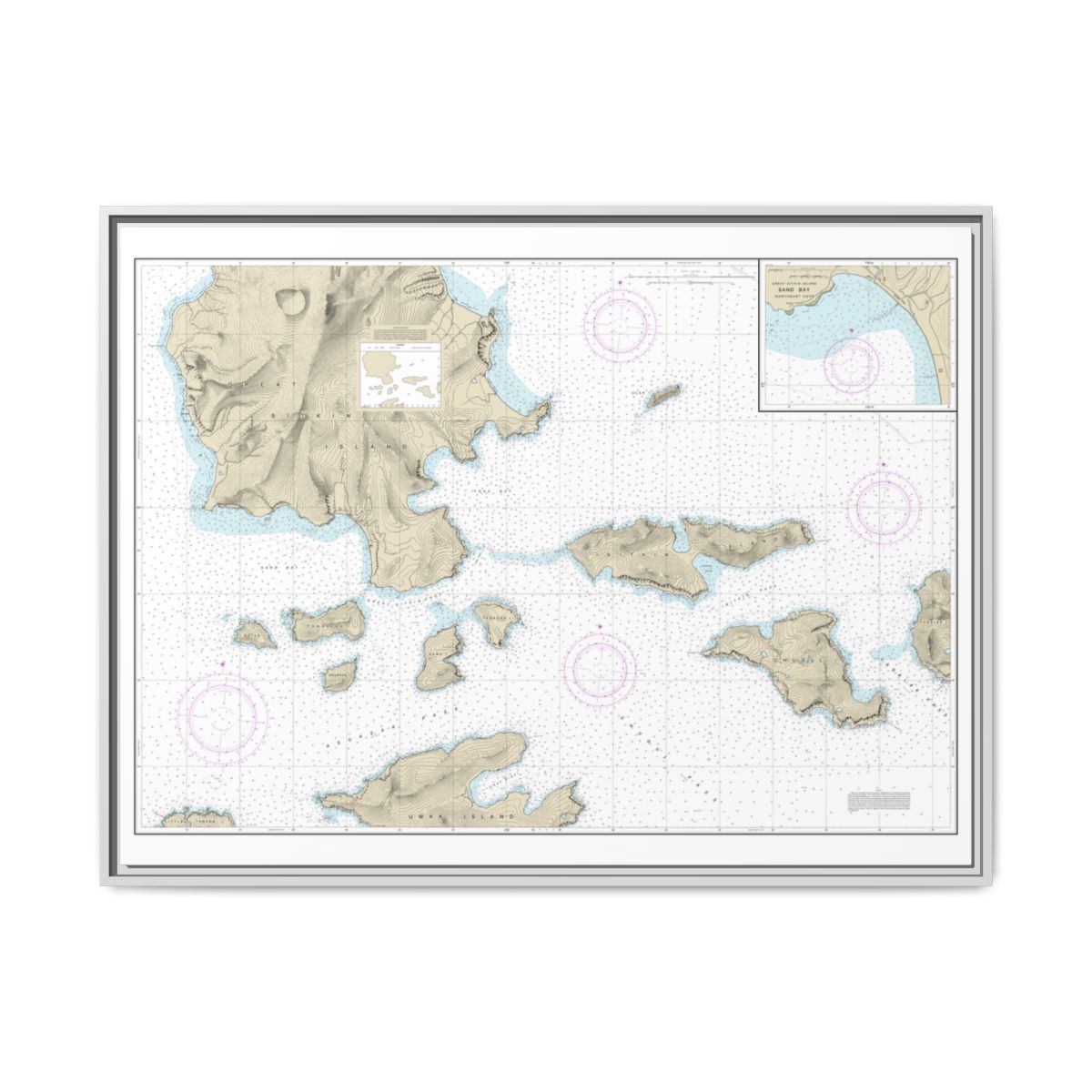 Chart 16478 Tagalak Island to Great Sitkin Island;Sand Bay-Northeast Cove - NOAA Nautical Chart Floating Frame Canvas | 32" x 24" | 40" x 30" - White front