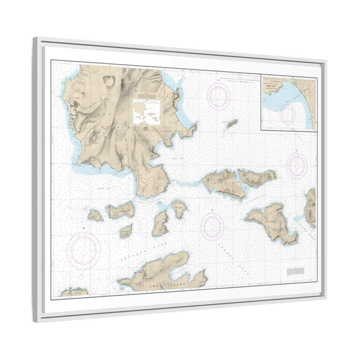 Chart 16478 Tagalak Island to Great Sitkin Island;Sand Bay-Northeast Cove - NOAA Nautical Chart Floating Frame Canvas | 32" x 24" | 40" x 30" - White side