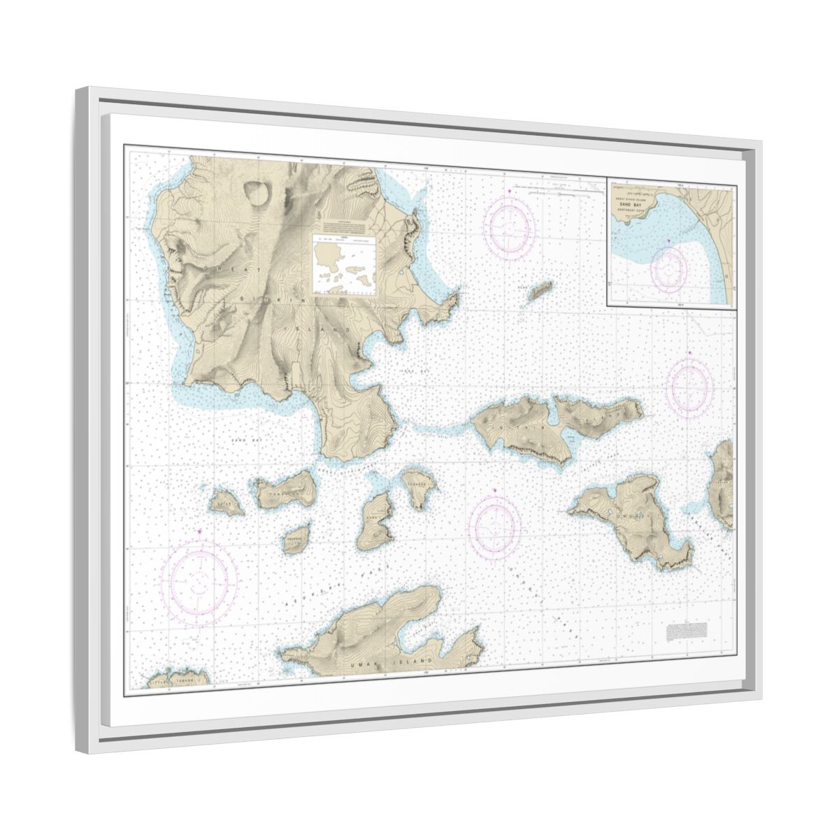 Chart 16478 Tagalak Island to Great Sitkin Island;Sand Bay-Northeast Cove - NOAA Nautical Chart Floating Frame Canvas | 32" x 24" | 40" x 30" - White side