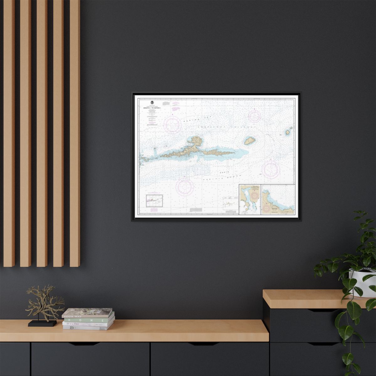 Chart 16480 Amkta Island to Igitkin Island;Finch Cove Seguam Island;Sviechnikof Harbor, Amilia Island - NOAA Nautical Chart Floating Frame Canvas | 32" x 24" | 40" x 30" - Black context-2