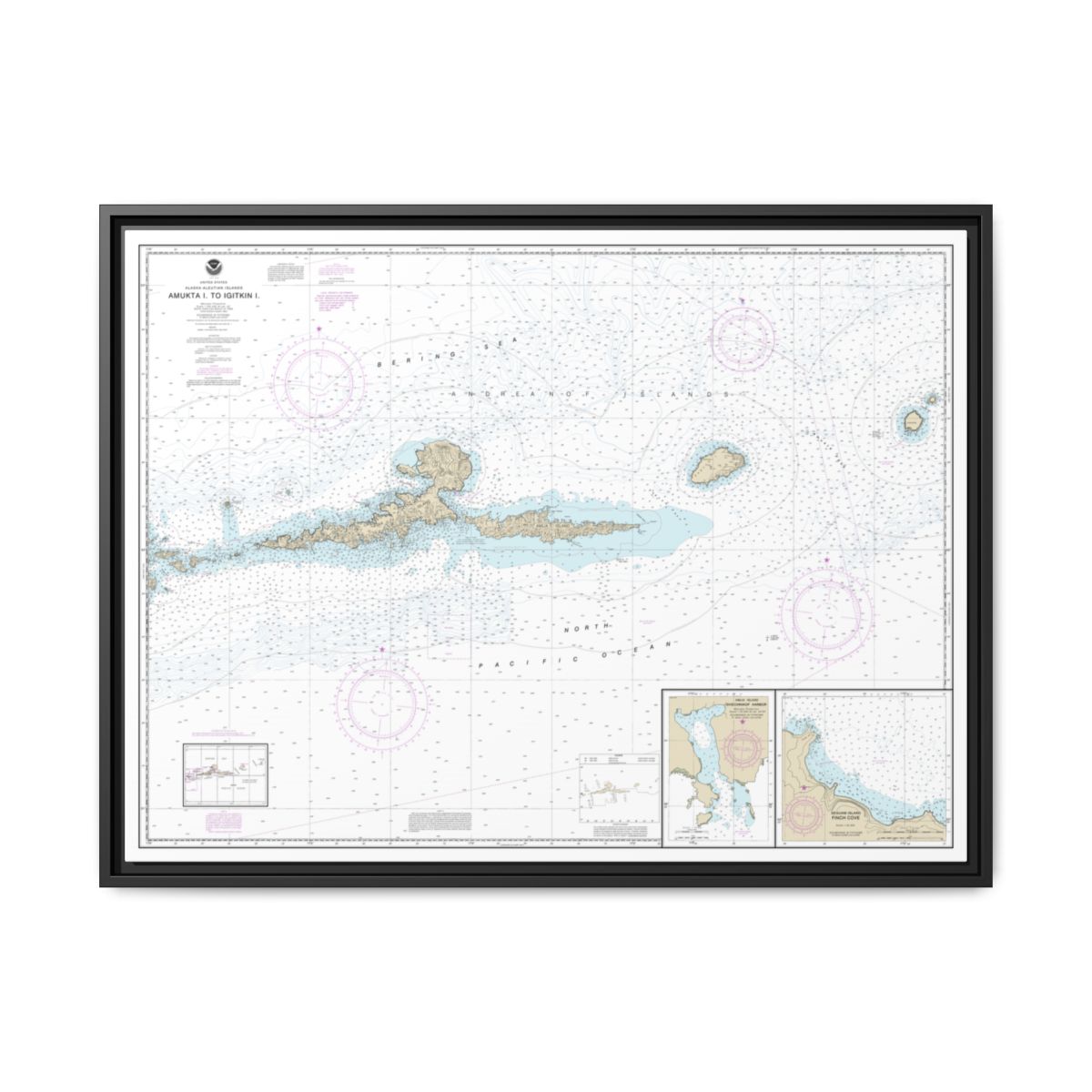 Chart 16480 Amkta Island to Igitkin Island;Finch Cove Seguam Island;Sviechnikof Harbor, Amilia Island - NOAA Nautical Chart Floating Frame Canvas | 32" x 24" | 40" x 30" - Black front