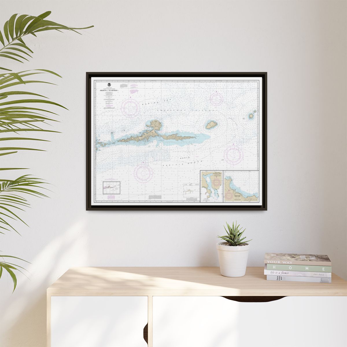 Chart 16480 Amkta Island to Igitkin Island;Finch Cove Seguam Island;Sviechnikof Harbor, Amilia Island - NOAA Nautical Chart Floating Frame Canvas | 32" x 24" | 40" x 30" - Espresso context-1