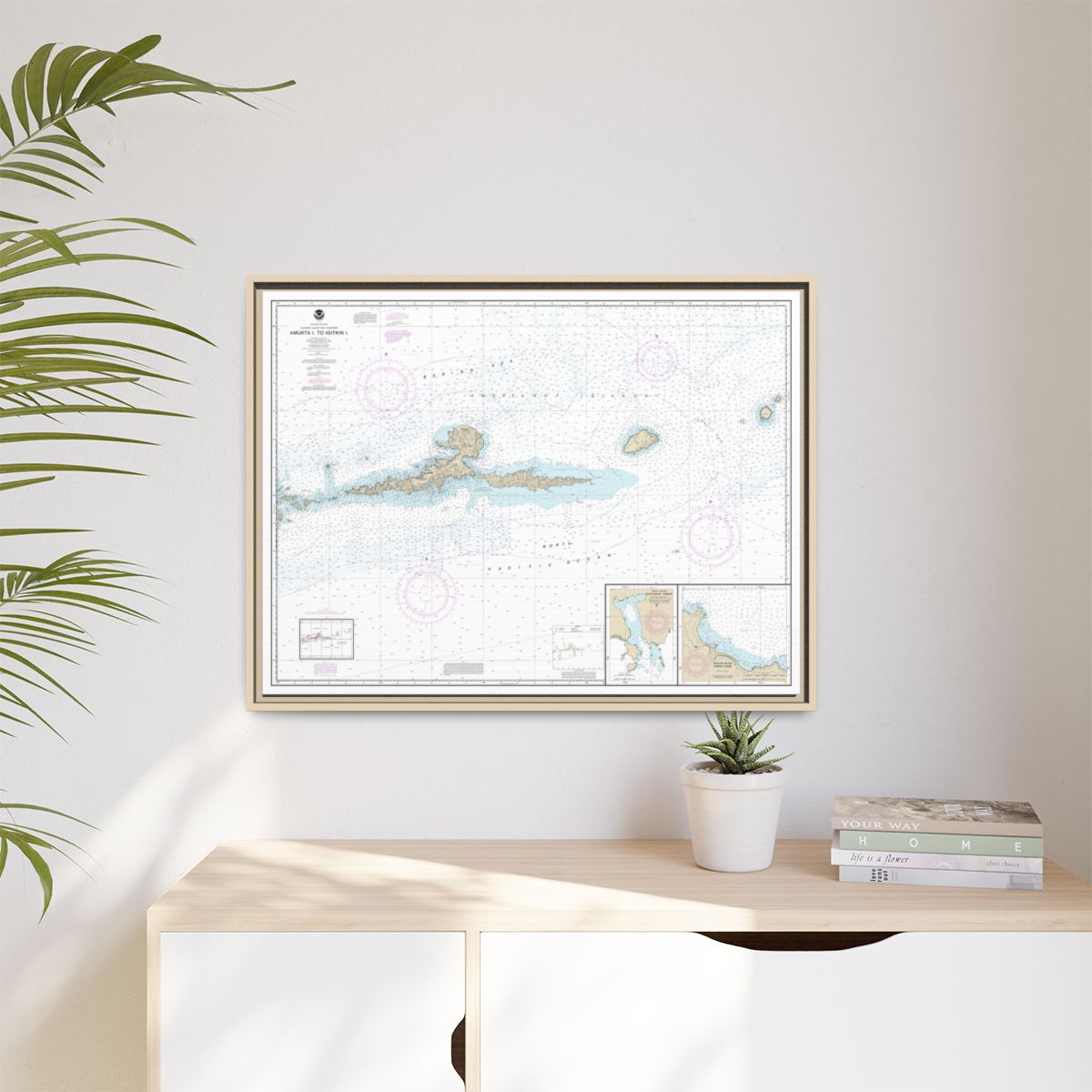 Chart 16480 Amkta Island to Igitkin Island;Finch Cove Seguam Island;Sviechnikof Harbor, Amilia Island - NOAA Nautical Chart Floating Frame Canvas | 32" x 24" | 40" x 30" - Natural context-1