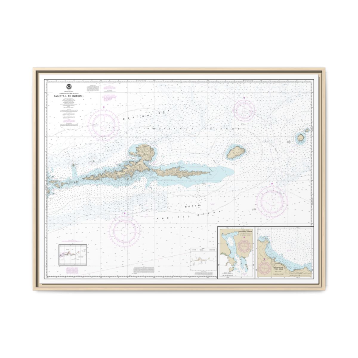 Chart 16480 Amkta Island to Igitkin Island;Finch Cove Seguam Island;Sviechnikof Harbor, Amilia Island - NOAA Nautical Chart Floating Frame Canvas | 32" x 24" | 40" x 30" - Natural front
