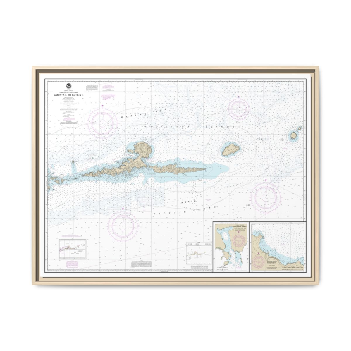 Chart 16480 Amkta Island to Igitkin Island;Finch Cove Seguam Island;Sviechnikof Harbor, Amilia Island - NOAA Nautical Chart Floating Frame Canvas | 32" x 24" | 40" x 30" - Natural front