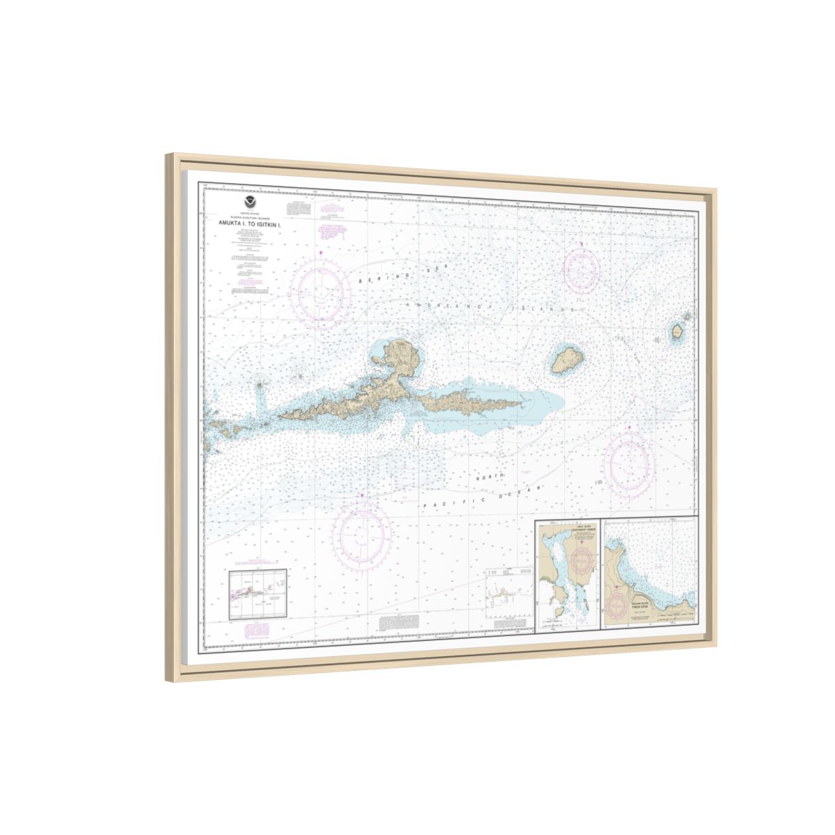 Chart 16480 Amkta Island to Igitkin Island;Finch Cove Seguam Island;Sviechnikof Harbor, Amilia Island - NOAA Nautical Chart Floating Frame Canvas | 32" x 24" | 40" x 30" - Natural side