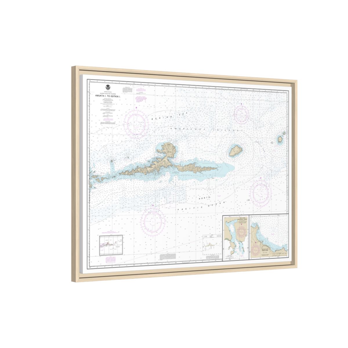 Chart 16480 Amkta Island to Igitkin Island;Finch Cove Seguam Island;Sviechnikof Harbor, Amilia Island - NOAA Nautical Chart Floating Frame Canvas | 32" x 24" | 40" x 30" - Natural side