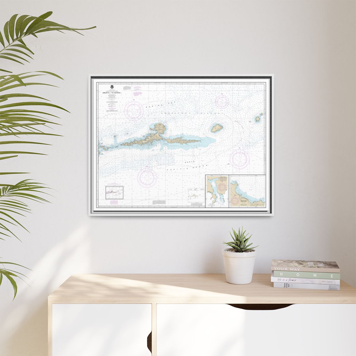 Chart 16480 Amkta Island to Igitkin Island;Finch Cove Seguam Island;Sviechnikof Harbor, Amilia Island - NOAA Nautical Chart Floating Frame Canvas | 32" x 24" | 40" x 30" - White context-1