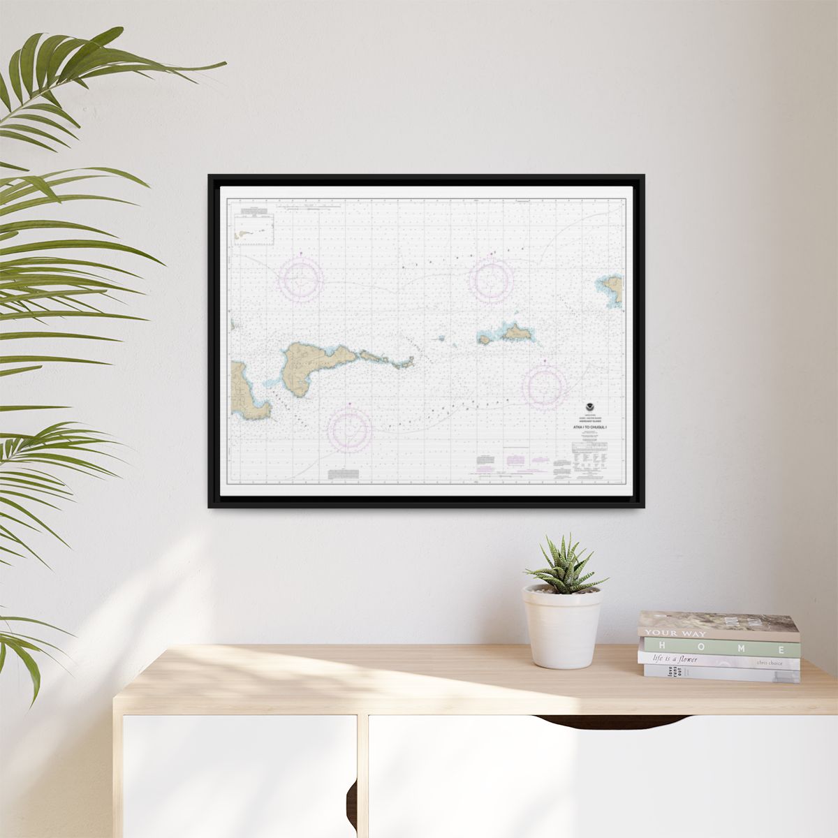 Chart 16484 Atka Island to Chugul Island Atka Island - NOAA Nautical Chart Floating Frame Canvas | 32" x 24" | 40" x 30" - Black context-1