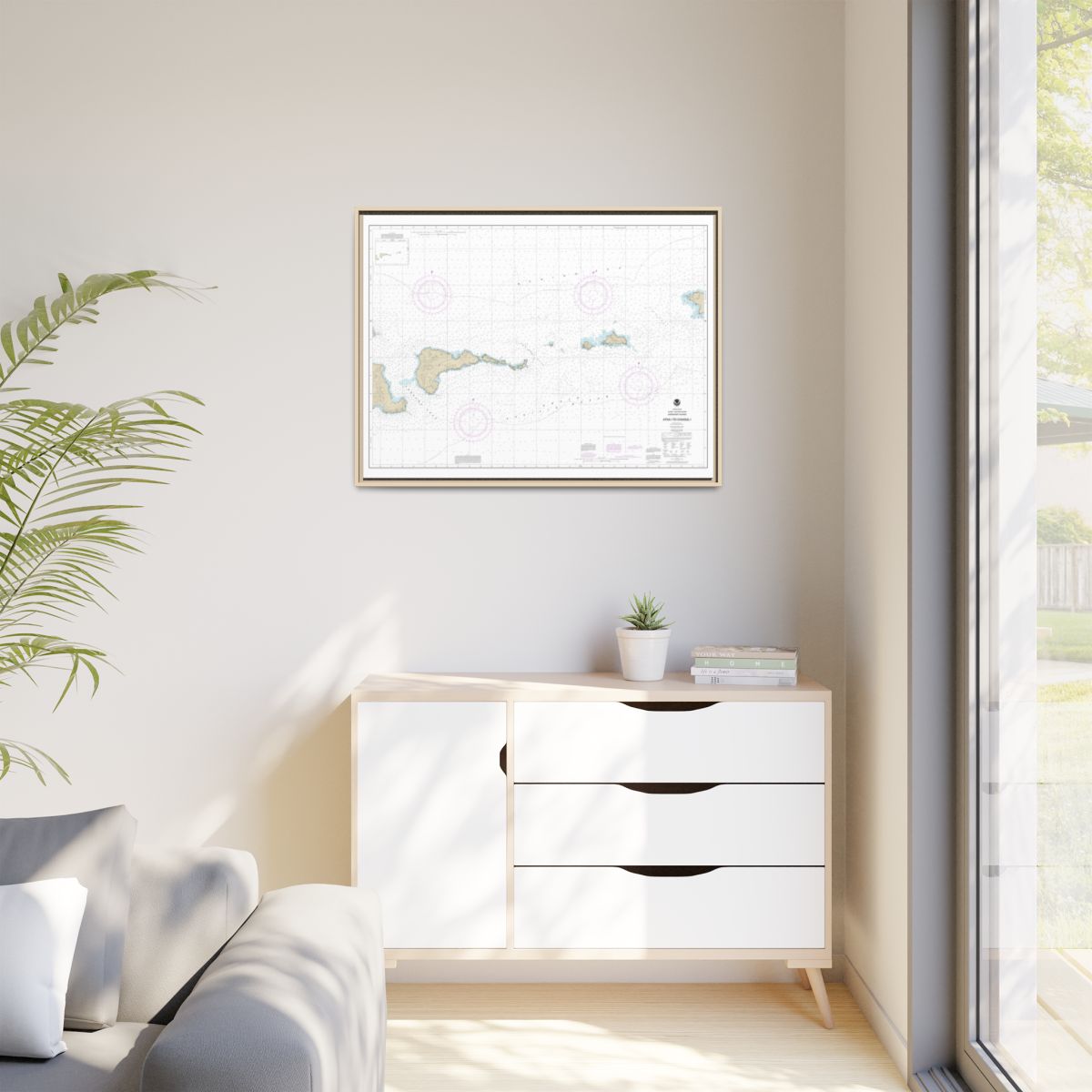 Chart 16484 Atka Island to Chugul Island Atka Island - NOAA Nautical Chart Floating Frame Canvas | 32" x 24" | 40" x 30" - Natural context-1