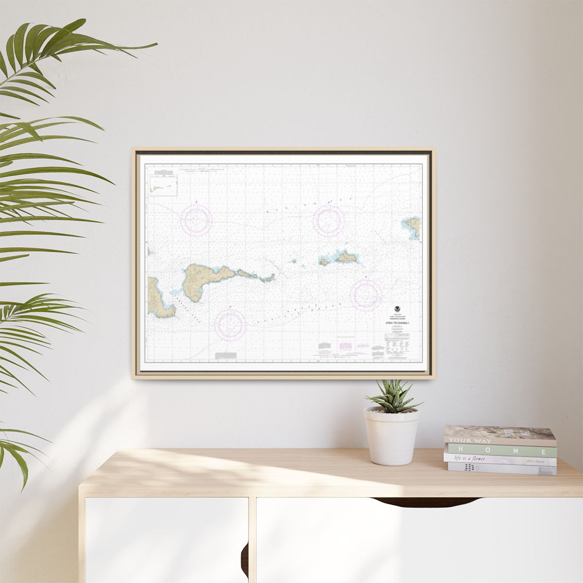 Chart 16484 Atka Island to Chugul Island Atka Island - NOAA Nautical Chart Floating Frame Canvas | 32" x 24" | 40" x 30" - Natural context-1