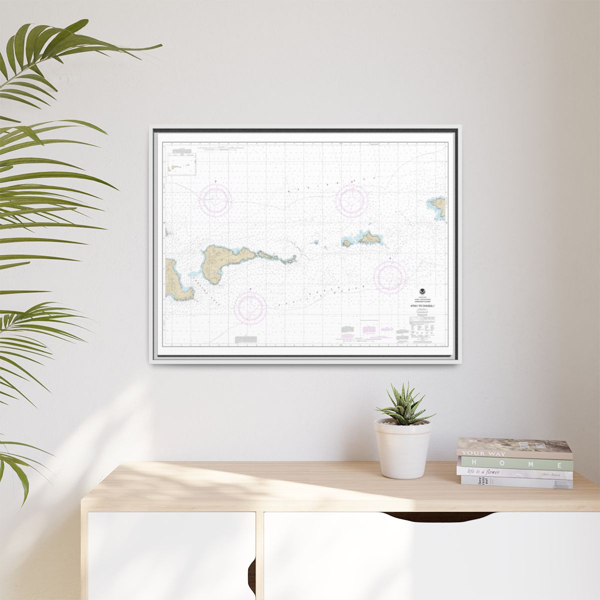 Chart 16484 Atka Island to Chugul Island Atka Island - NOAA Nautical Chart Floating Frame Canvas | 32" x 24" | 40" x 30" - White context-1