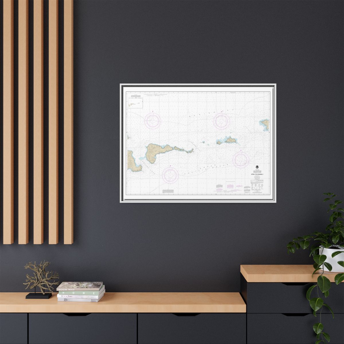 Chart 16484 Atka Island to Chugul Island Atka Island - NOAA Nautical Chart Floating Frame Canvas | 32" x 24" | 40" x 30" - White context-2