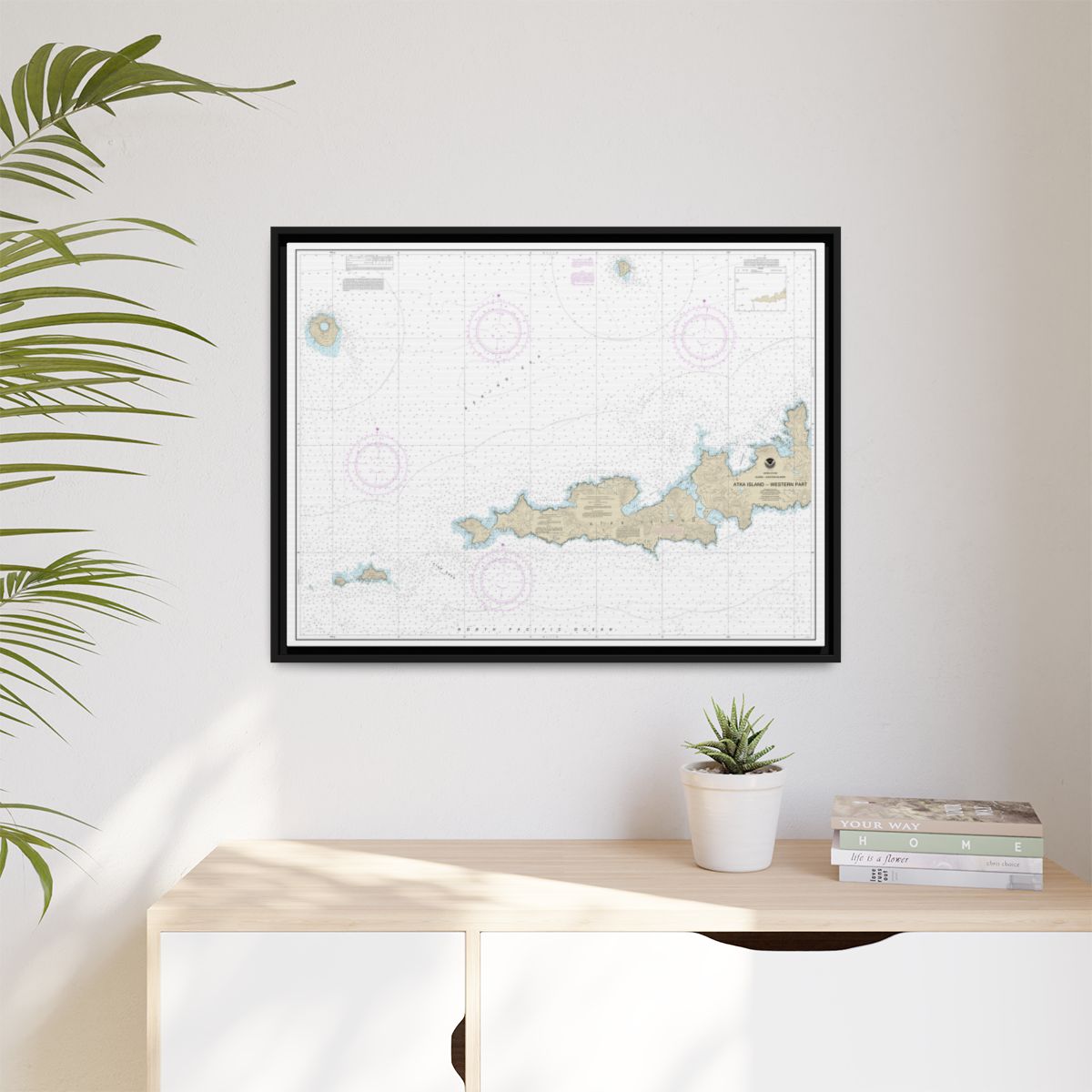 Chart 16486 Atka Island, western part - NOAA Nautical Chart Floating Frame Canvas | 32" x 24" | 40" x 30" - Black context-1