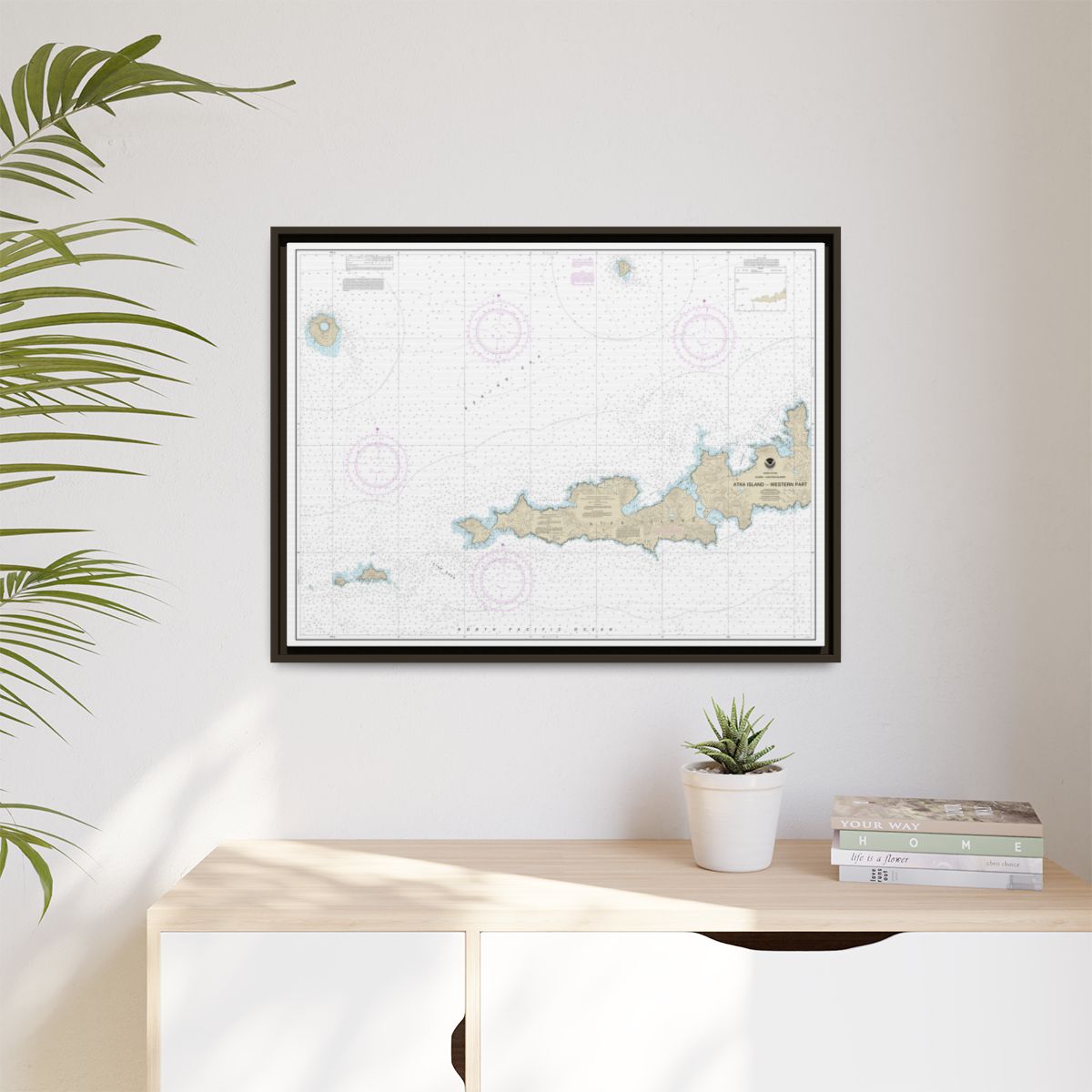 Chart 16486 Atka Island, western part - NOAA Nautical Chart Floating Frame Canvas | 32" x 24" | 40" x 30" - Espresso context-1
