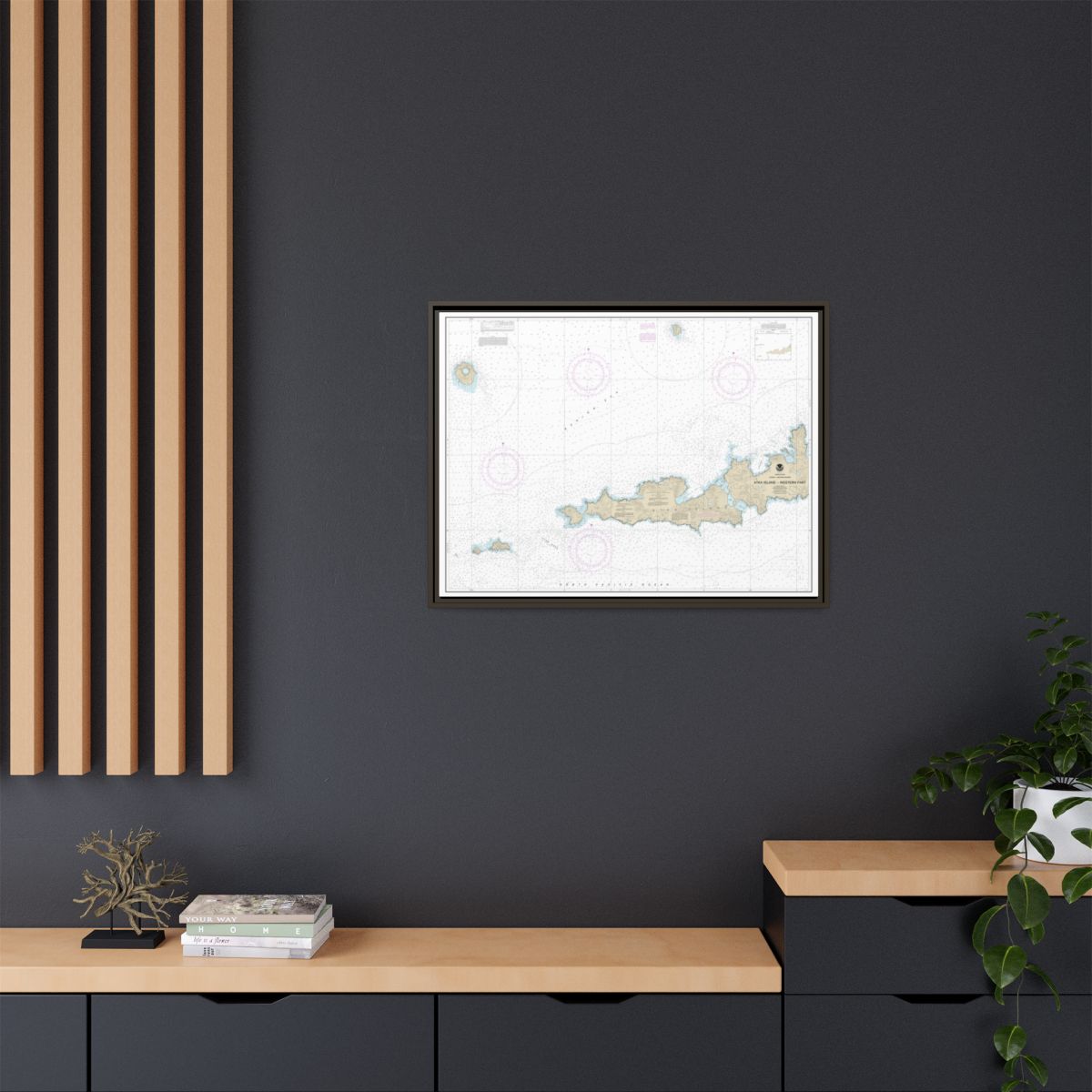 Chart 16486 Atka Island, western part - NOAA Nautical Chart Floating Frame Canvas | 32" x 24" | 40" x 30" - Espresso context-2