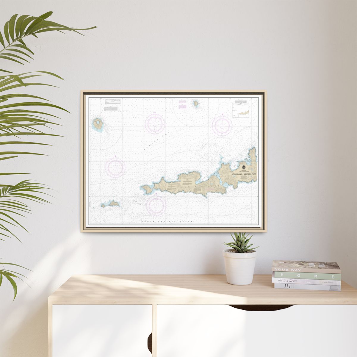 Chart 16486 Atka Island, western part - NOAA Nautical Chart Floating Frame Canvas | 32" x 24" | 40" x 30" - Natural context-1