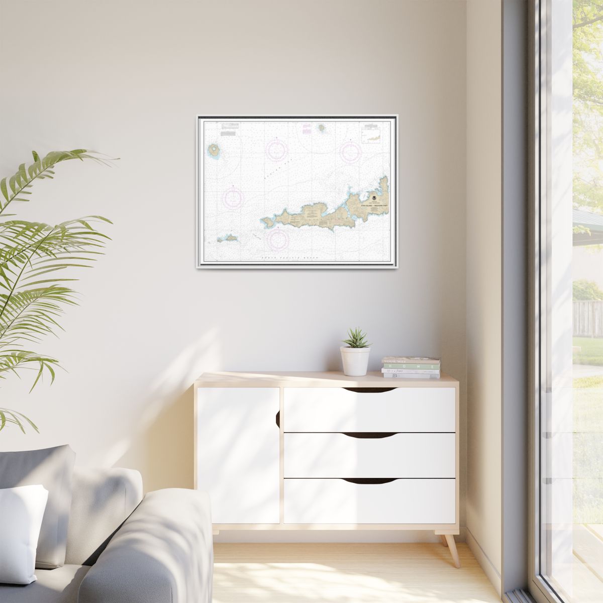 Chart 16486 Atka Island, western part - NOAA Nautical Chart Floating Frame Canvas | 32" x 24" | 40" x 30" - White context-1
