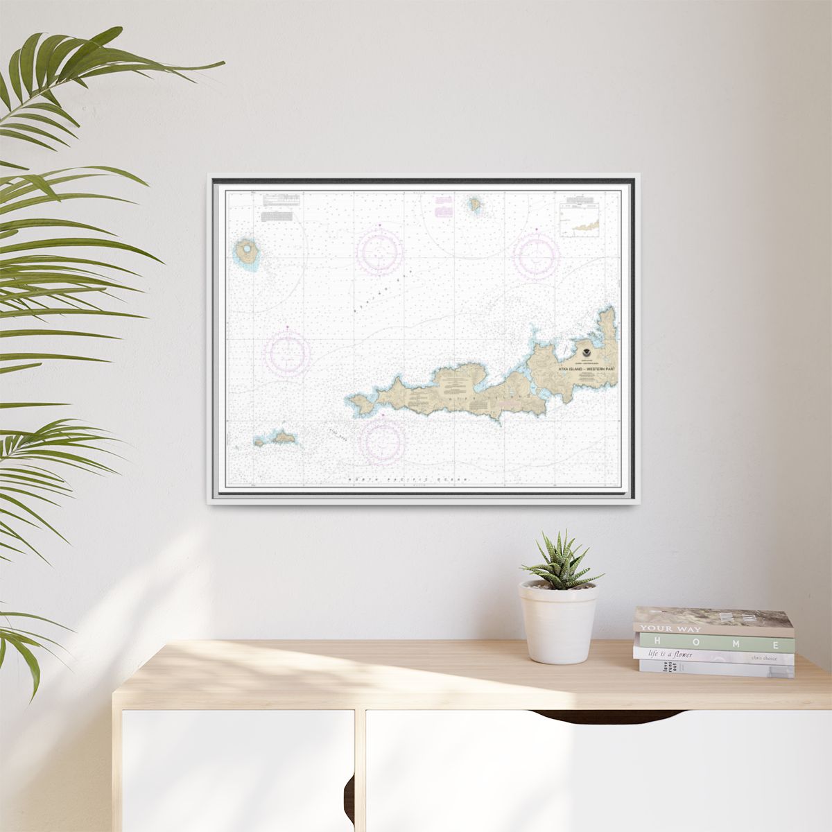 Chart 16486 Atka Island, western part - NOAA Nautical Chart Floating Frame Canvas | 32" x 24" | 40" x 30" - White context-1