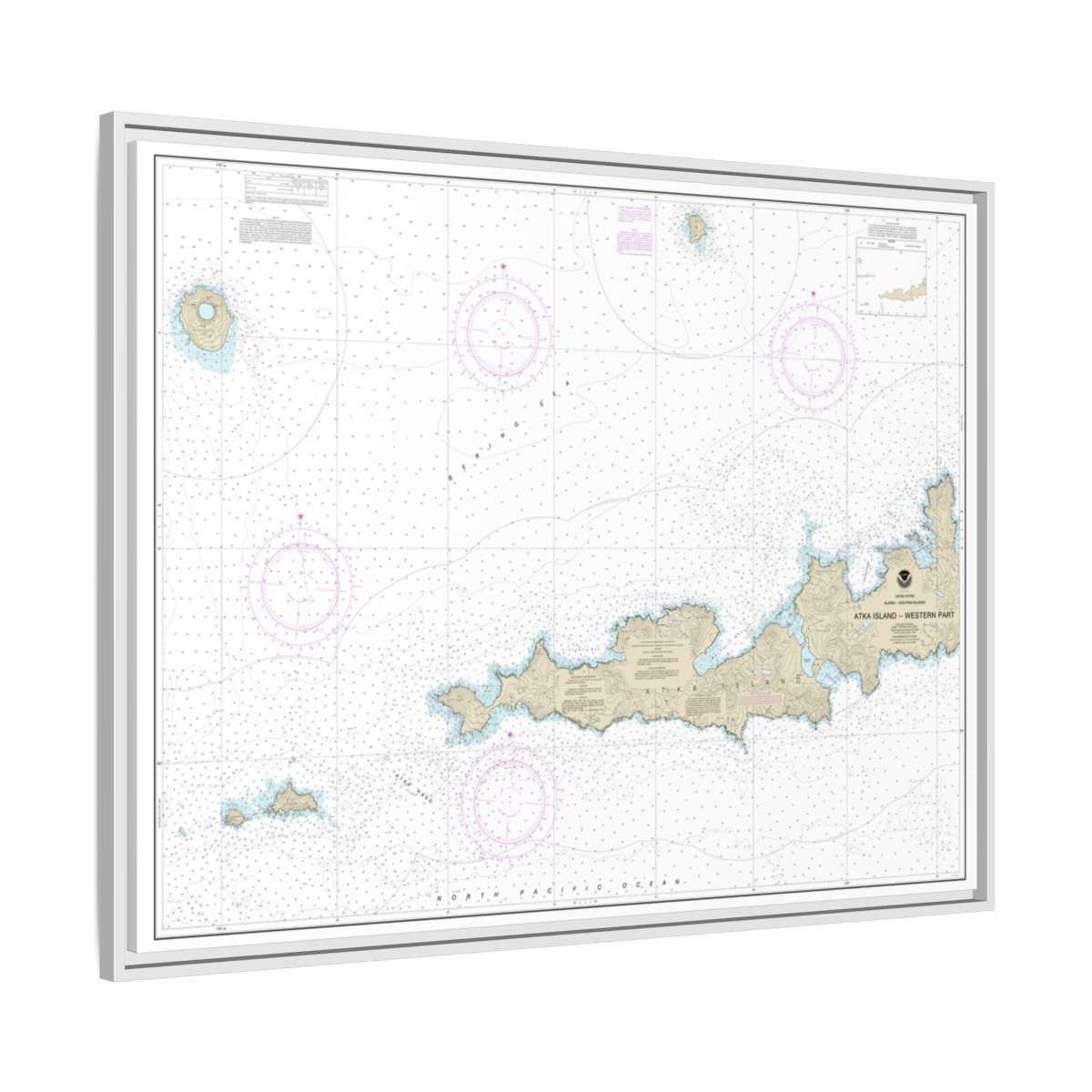 Chart 16486 Atka Island, western part - NOAA Nautical Chart Floating Frame Canvas | 32" x 24" | 40" x 30" - White side